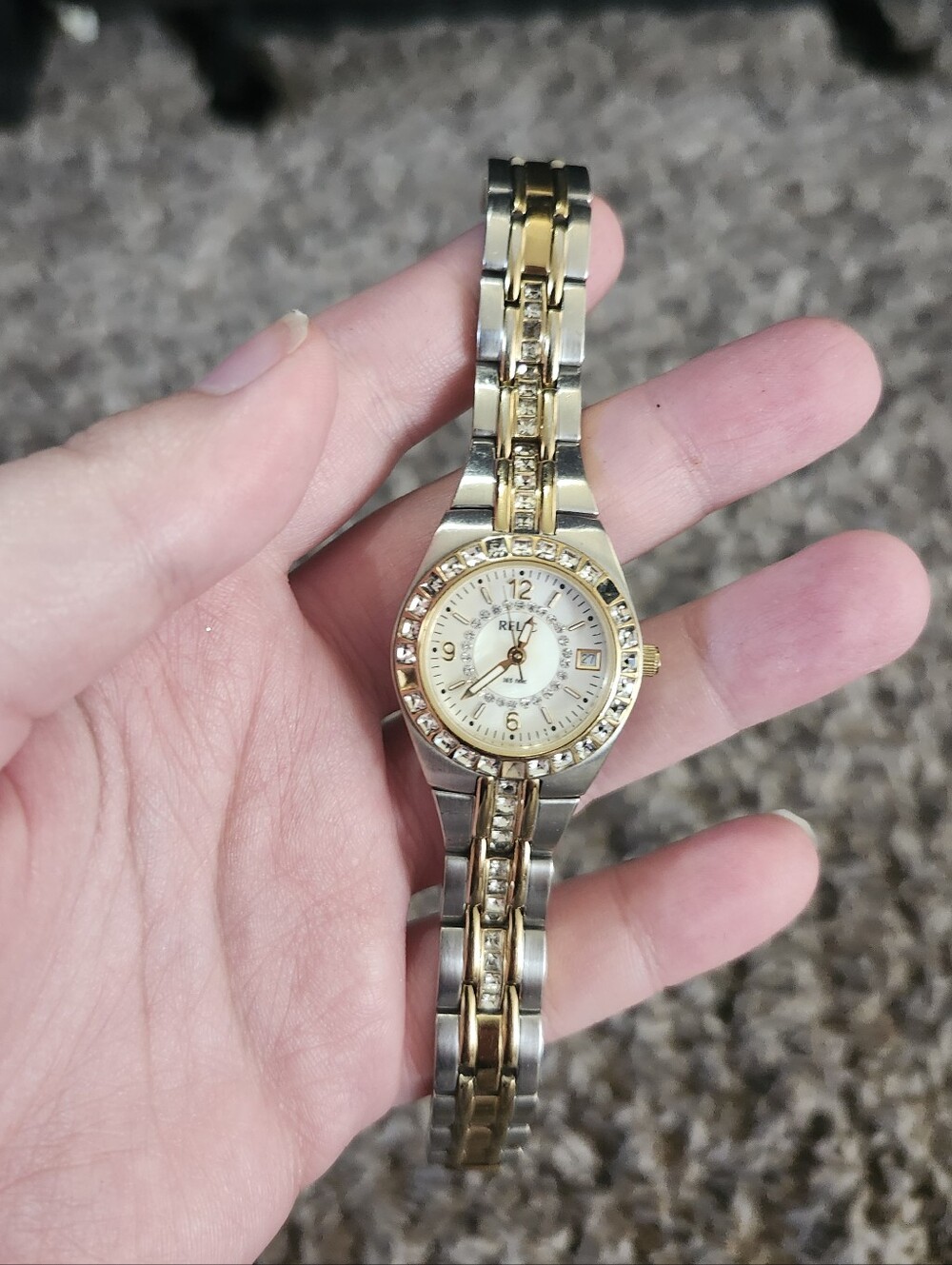 Relic Two-Tone Gold and Silver Ladies Crystal Bracelet Watch